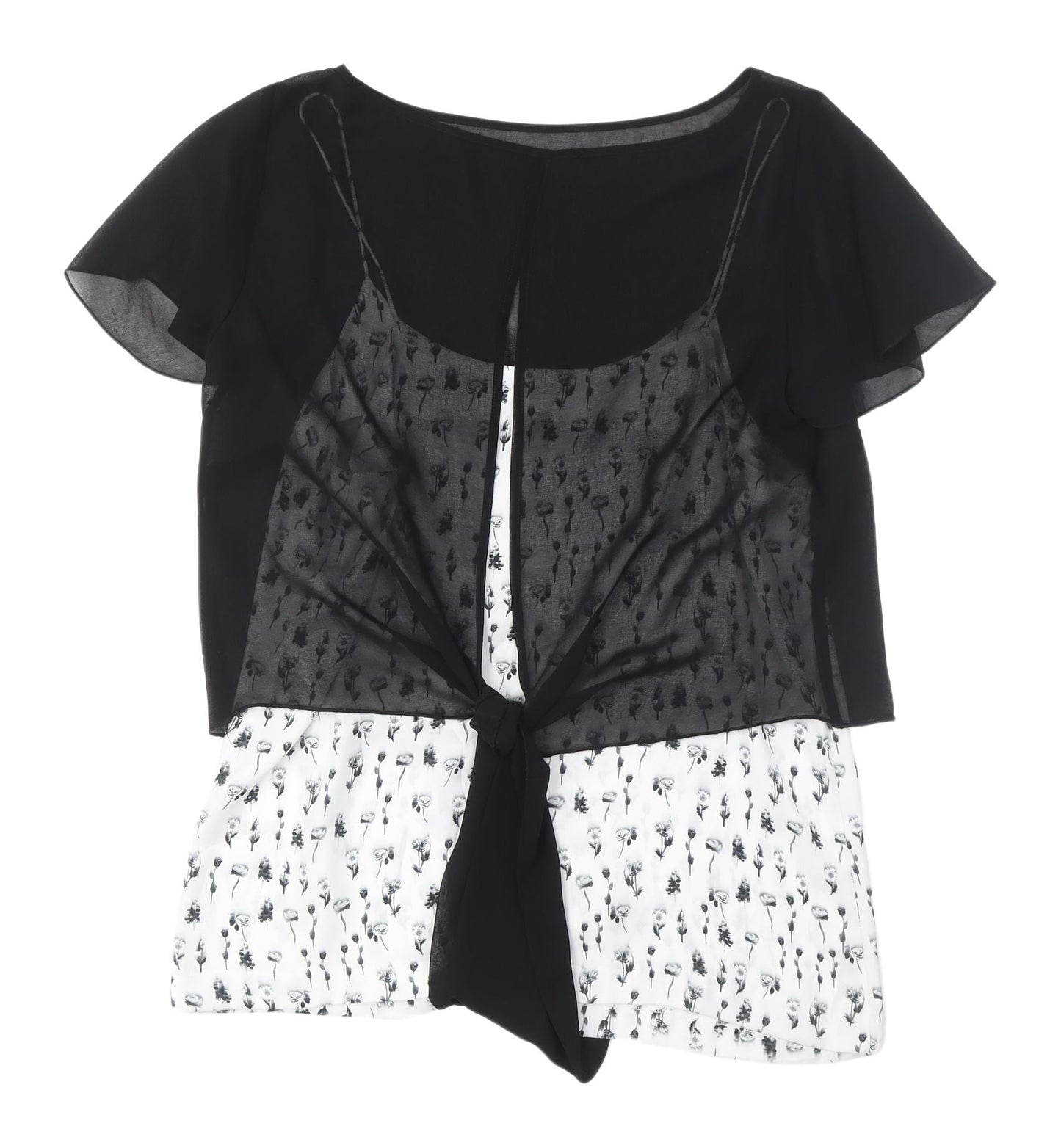 Mint Velvet Women's Black Floral Cropped Blouse Size 8