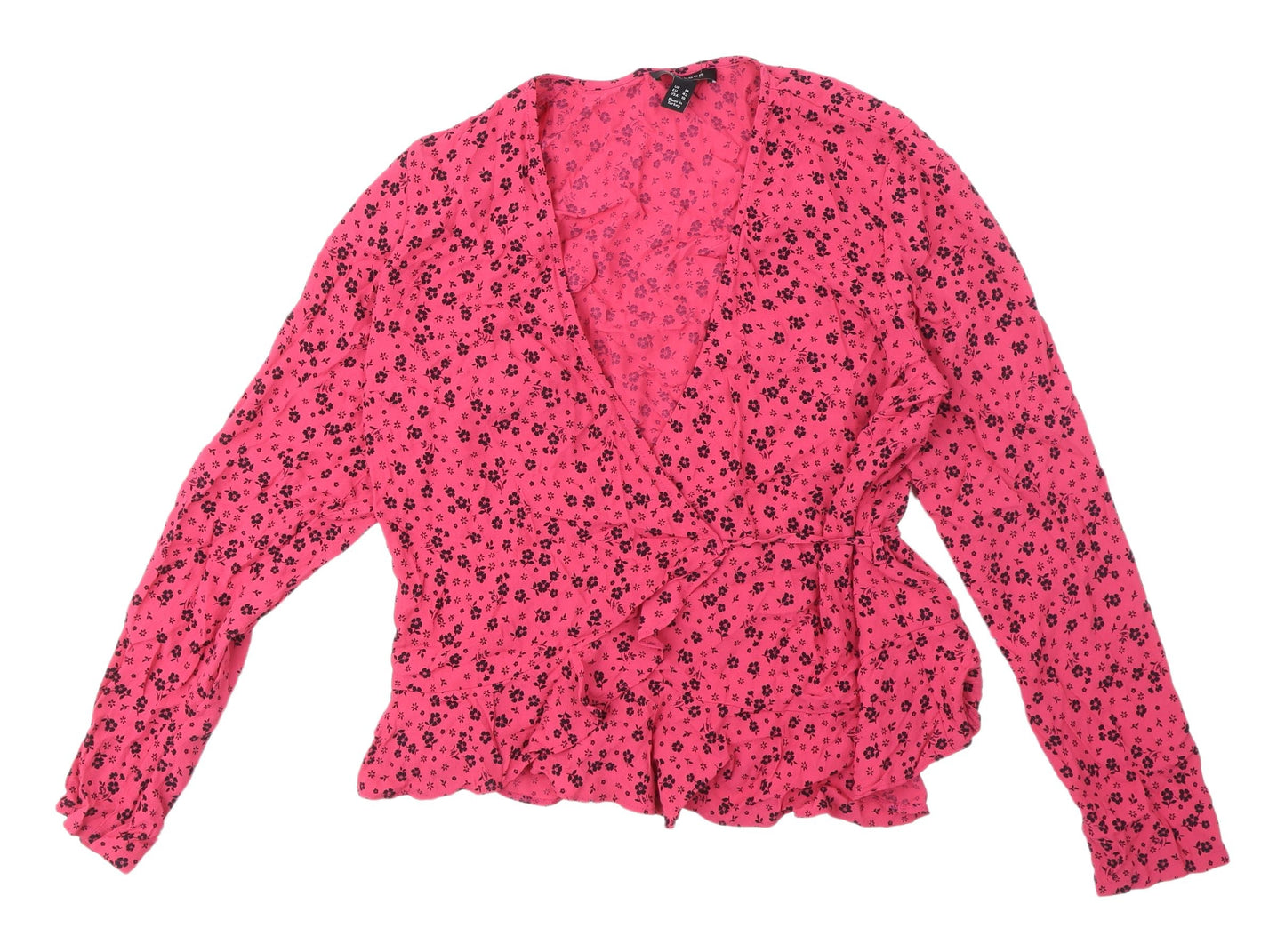 New Look Women's Pink Floral Wrap Blouse Size 14