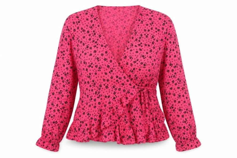 New Look Women's Pink Floral Wrap Blouse Size 14