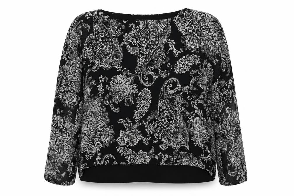 M&Co Women's Black Paisley Kimono Blouse, Size 14