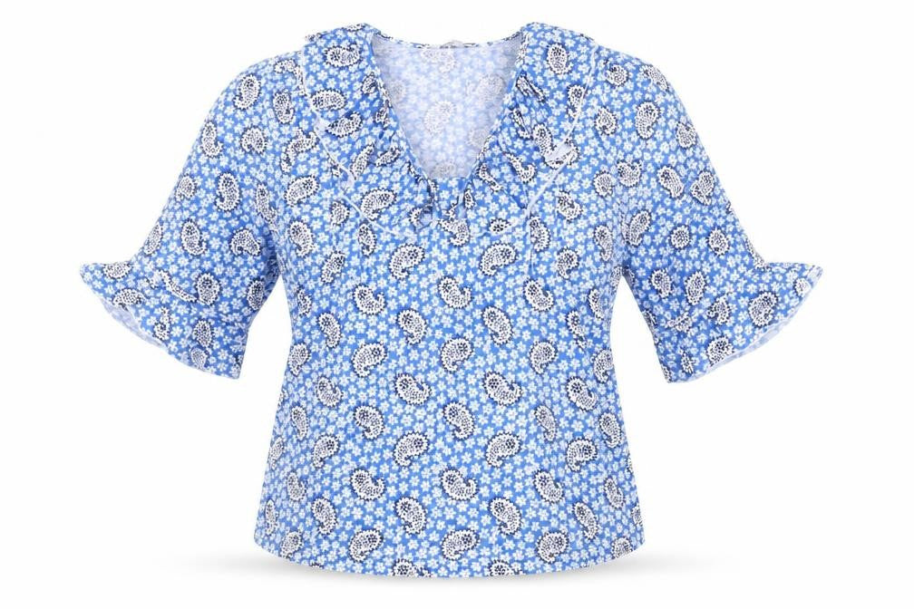 Savannah Miller Blue Floral Tunic Blouse, Size 12