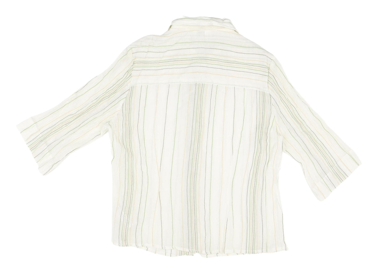 BHS Women's White Striped 3/4 Sleeve Button-Up Shirt