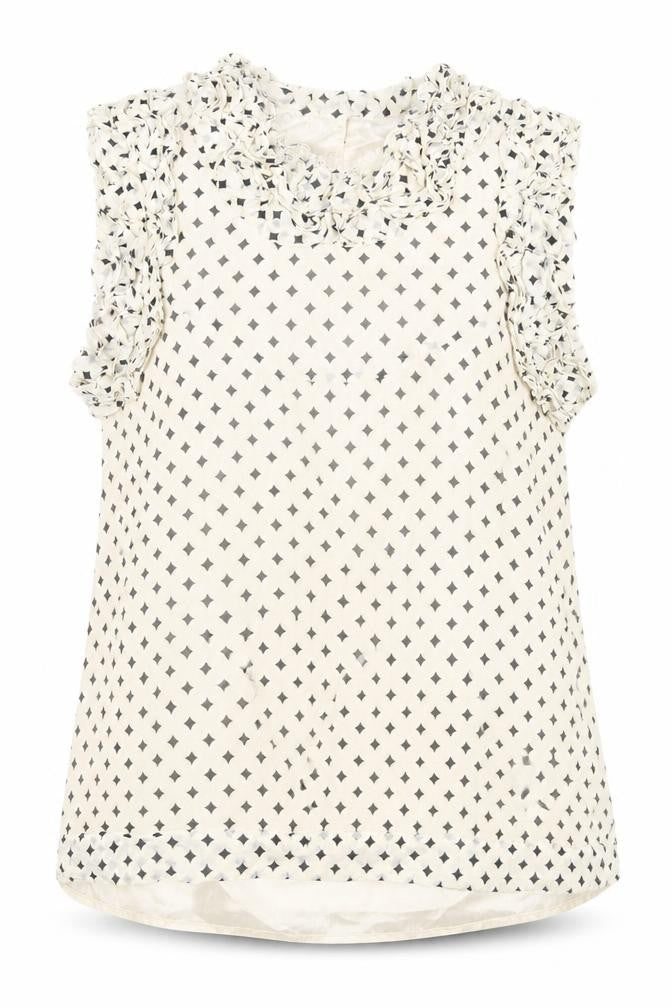 French Connection Women's Ivory Blouse Size 8 Geometric Ruffle