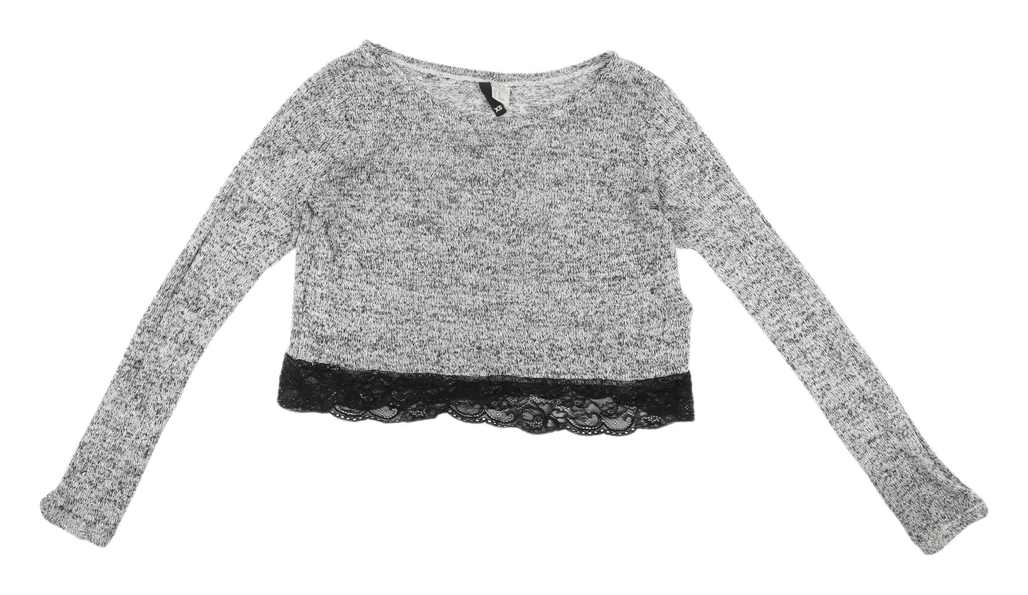 H&M Women's XS Cropped Grey Knit Blouse with Lace
