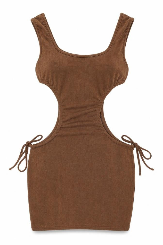 PRETTYLITTLETHING Brown Bodycon Mini Dress, Size 10