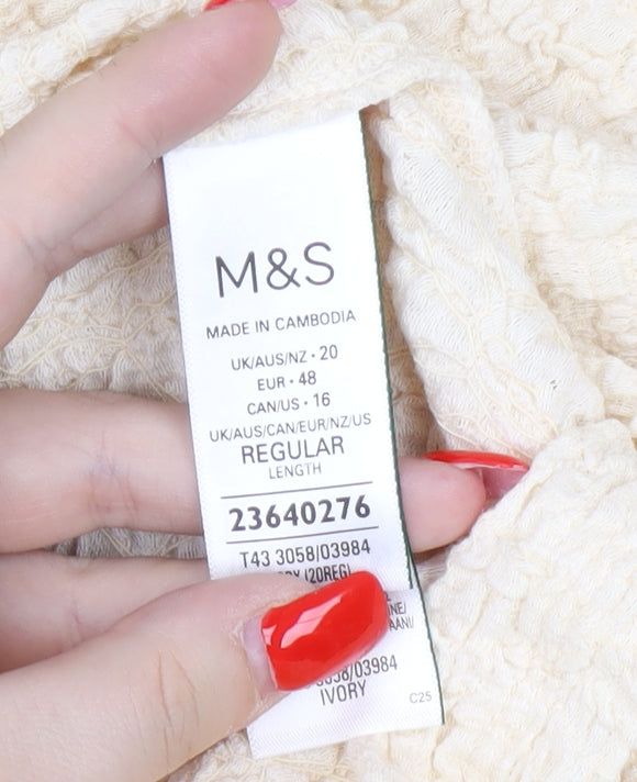 Marks & Spencer Ivory Women's Top, Long Sleeve, Size 20
