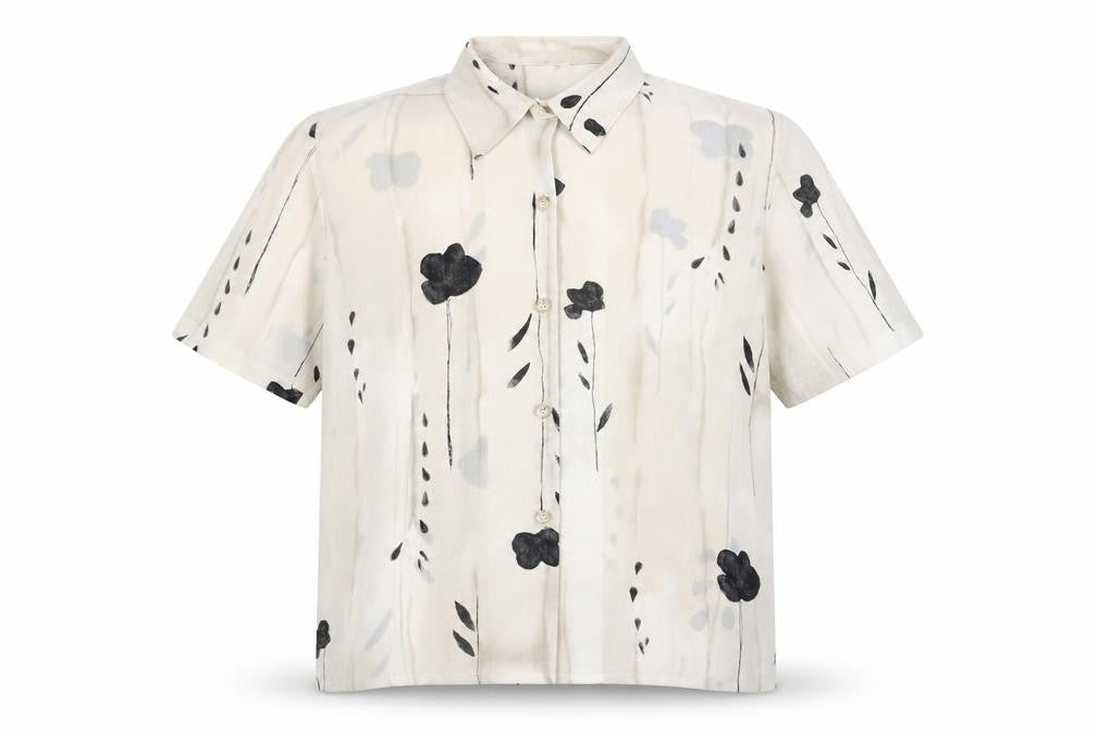 Double Two Men's Beige Floral Short Sleeve Shirt