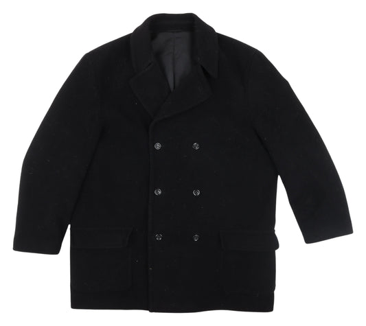 Canda Unisex Black Wool Cashmere Pea Coat Size 32