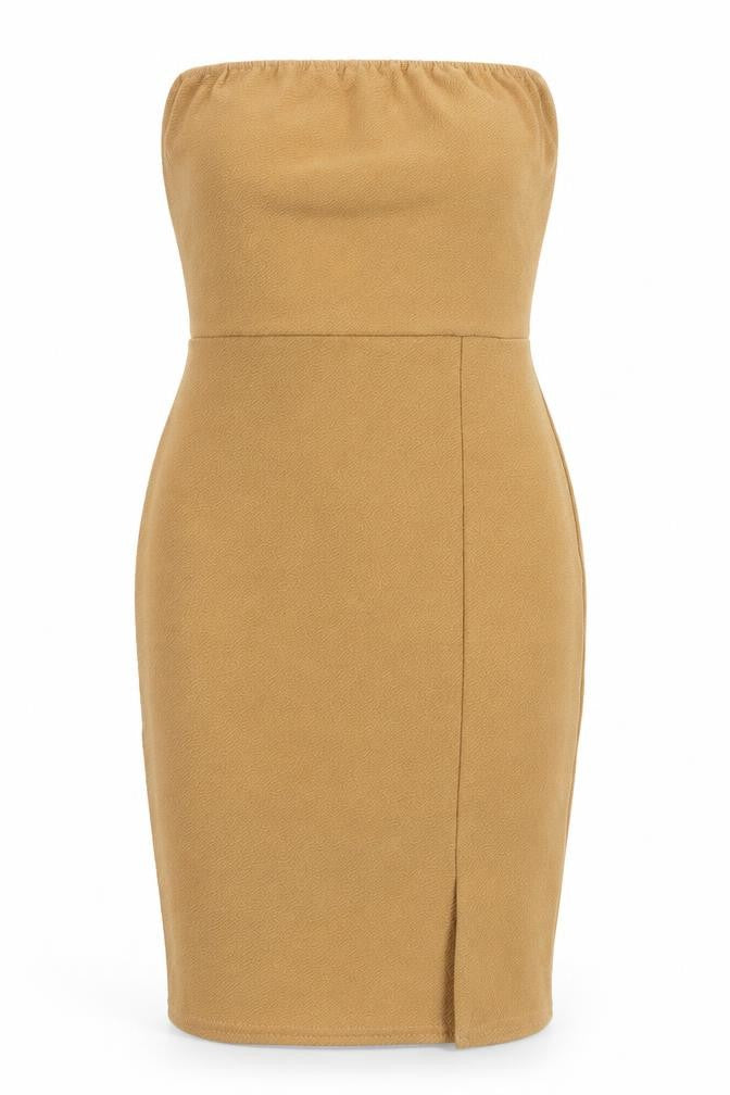 PRETTYLITTLETHING Beige Bodycon Strapless Dress Size 6