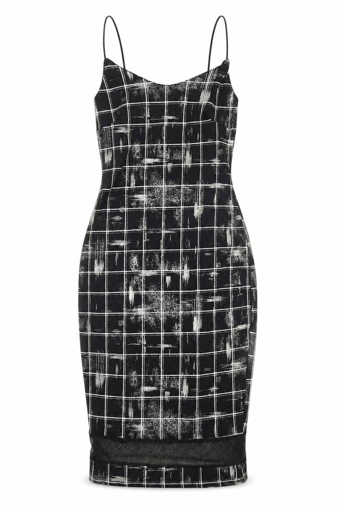 Cameo Rose Black Check Bodycon Midi Dress UK 10