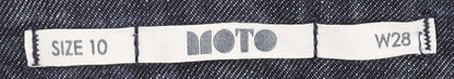 Close-up detail of Moto Women's Blue Denim Shorts, size 10