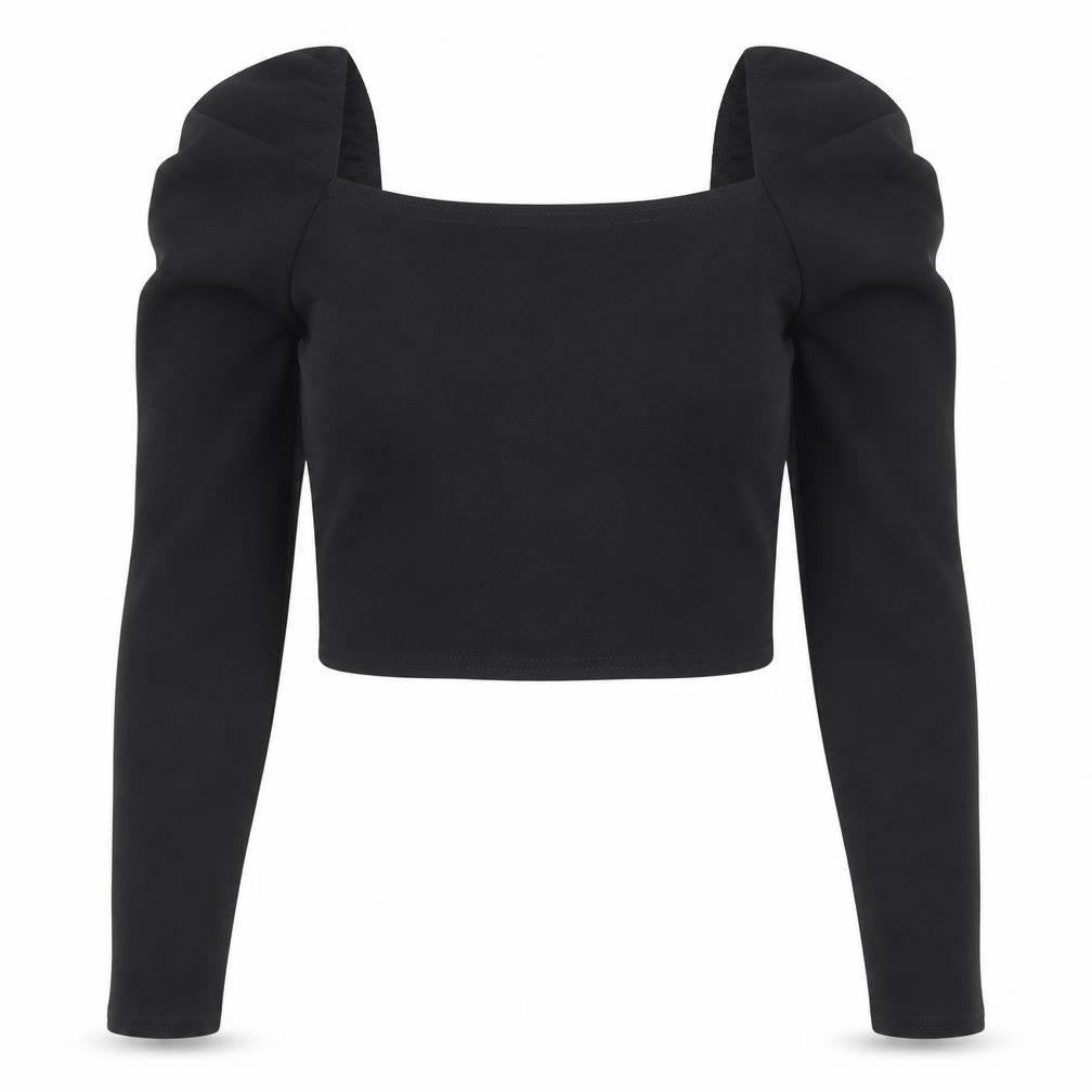 PrettyLittleThing Women's Black Cropped Puff Sleeve Top
