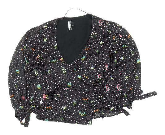 Topshop Women's Black Floral Wrap Blouse UK 8