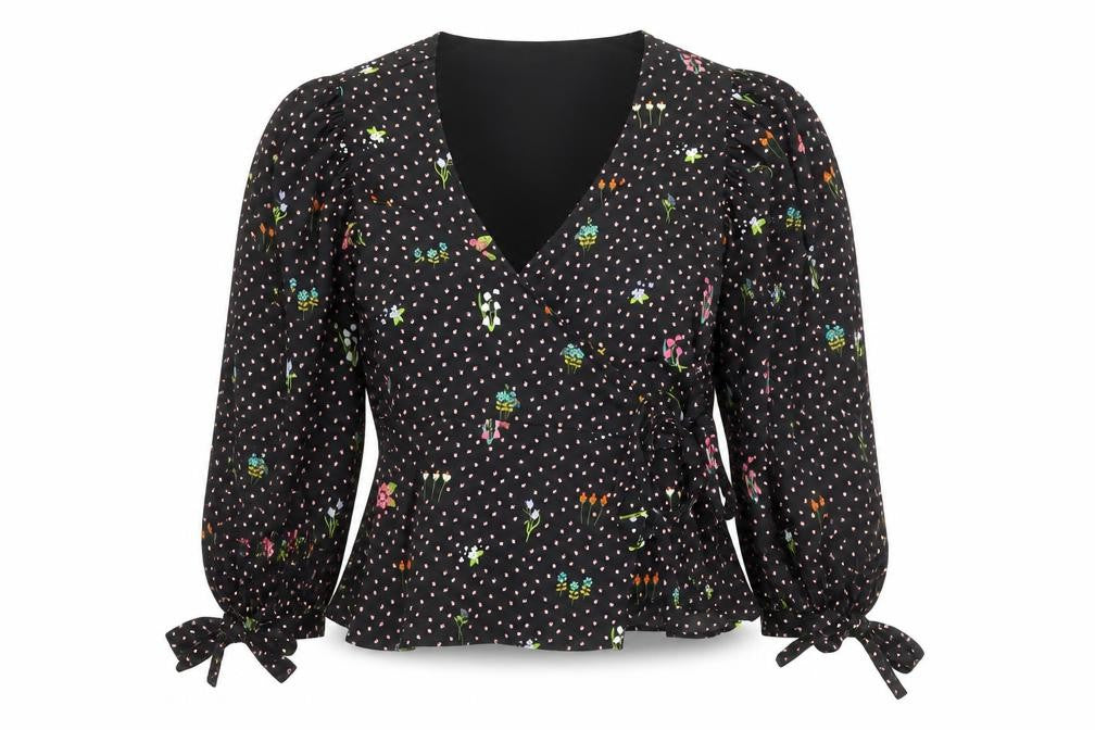 Topshop Women's Black Floral Wrap Blouse UK 8