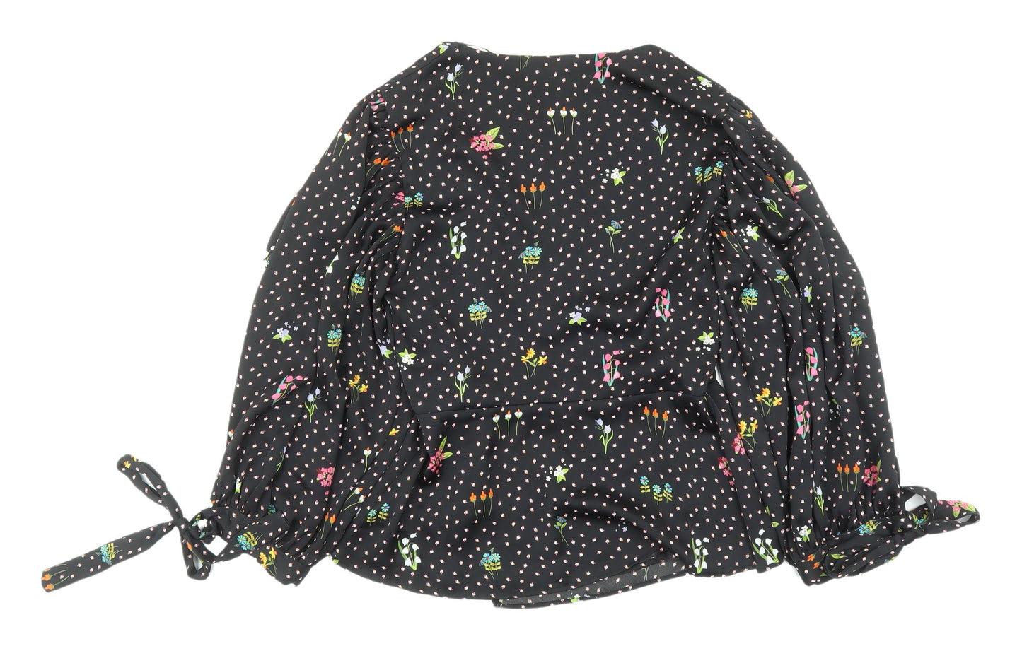 Topshop Women's Black Floral Wrap Blouse UK 8
