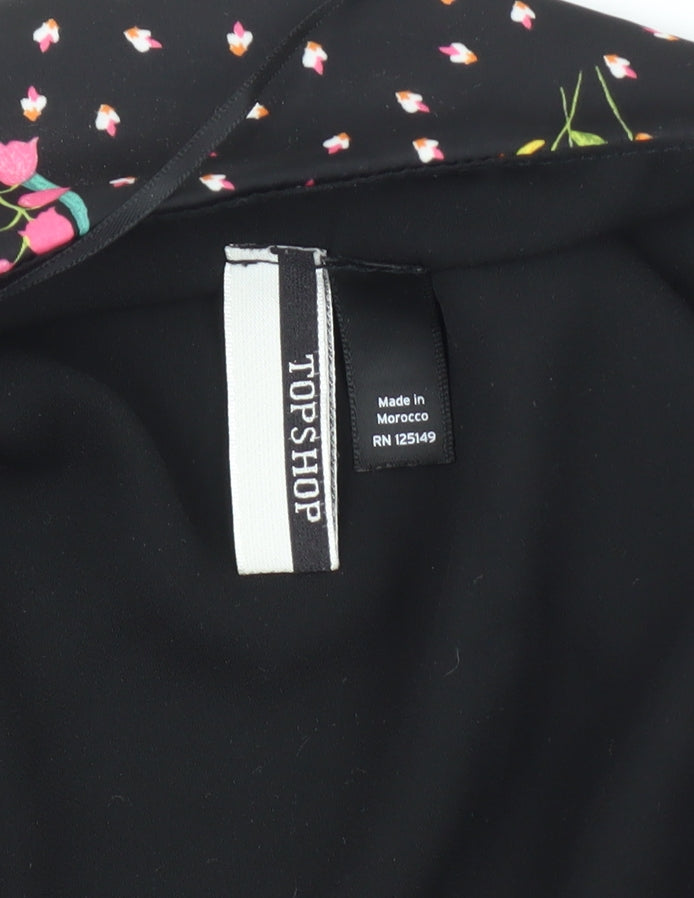 Topshop Women's Black Floral Wrap Blouse UK 8