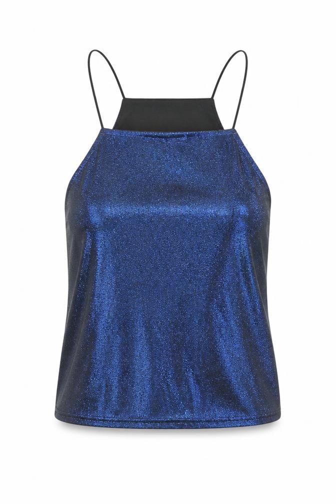 Topshop Women's Blue Cropped Halter Tank Top