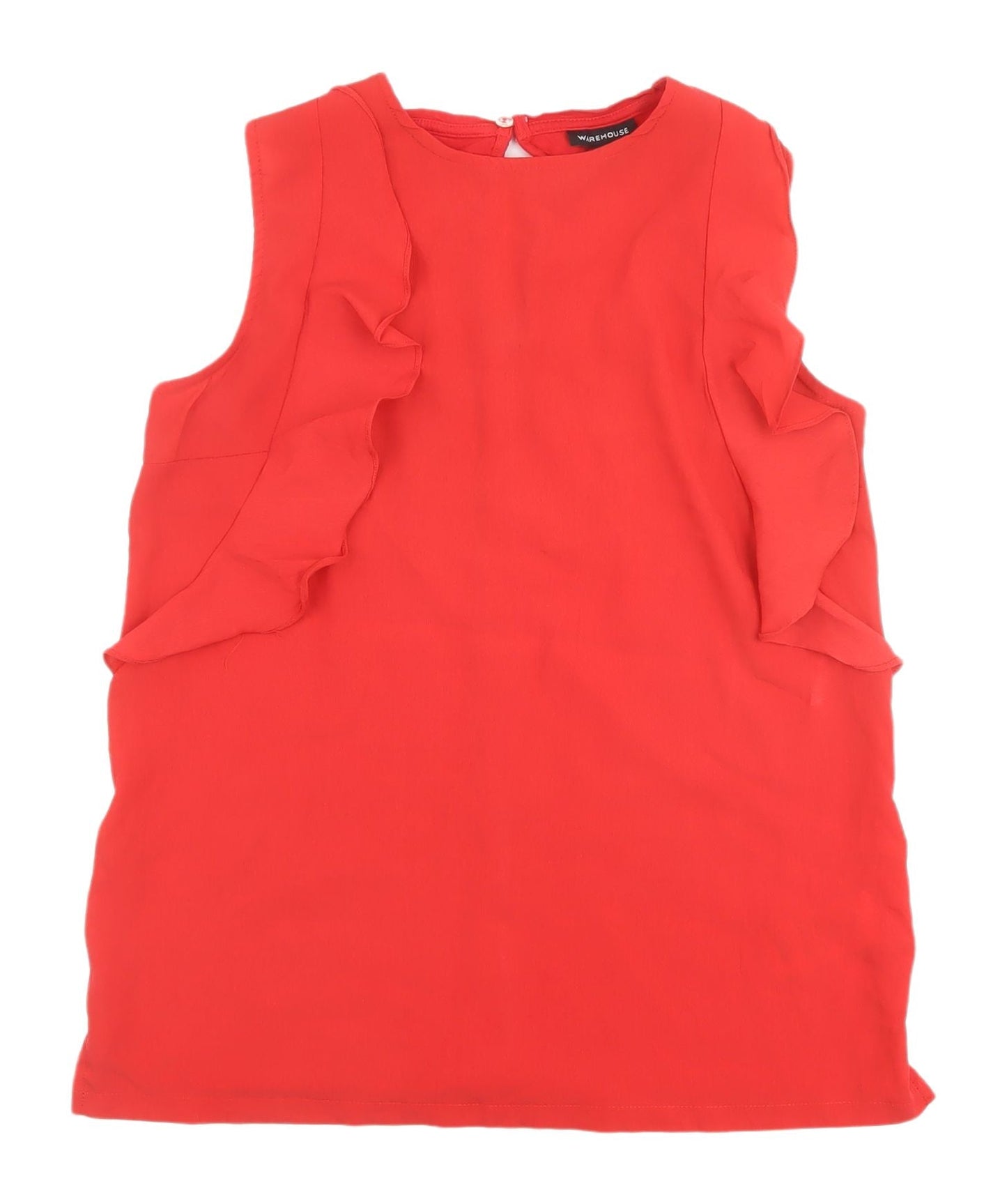 Warehouse Red Sleeveless Blouse - Women's Size 12, Ruffled Style