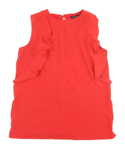 Warehouse Red Sleeveless Blouse - Women's Size 12, Ruffled Style