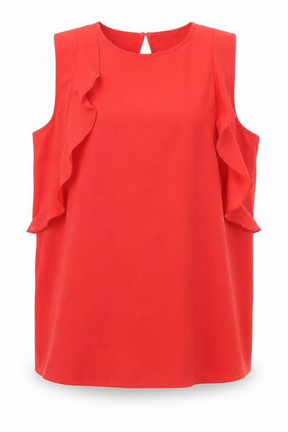 Warehouse Red Sleeveless Blouse - Women's Size 12, Ruffled Style