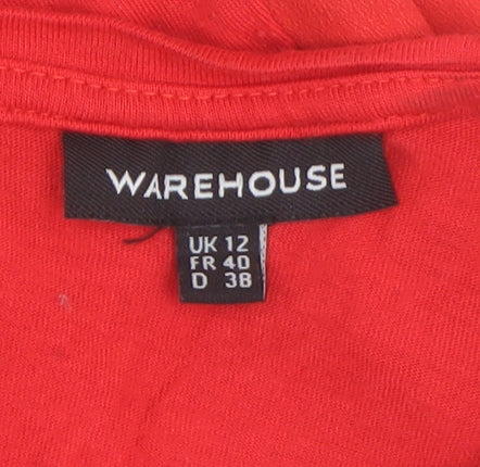 Warehouse Red Sleeveless Blouse - Women's Size 12, Ruffled Style