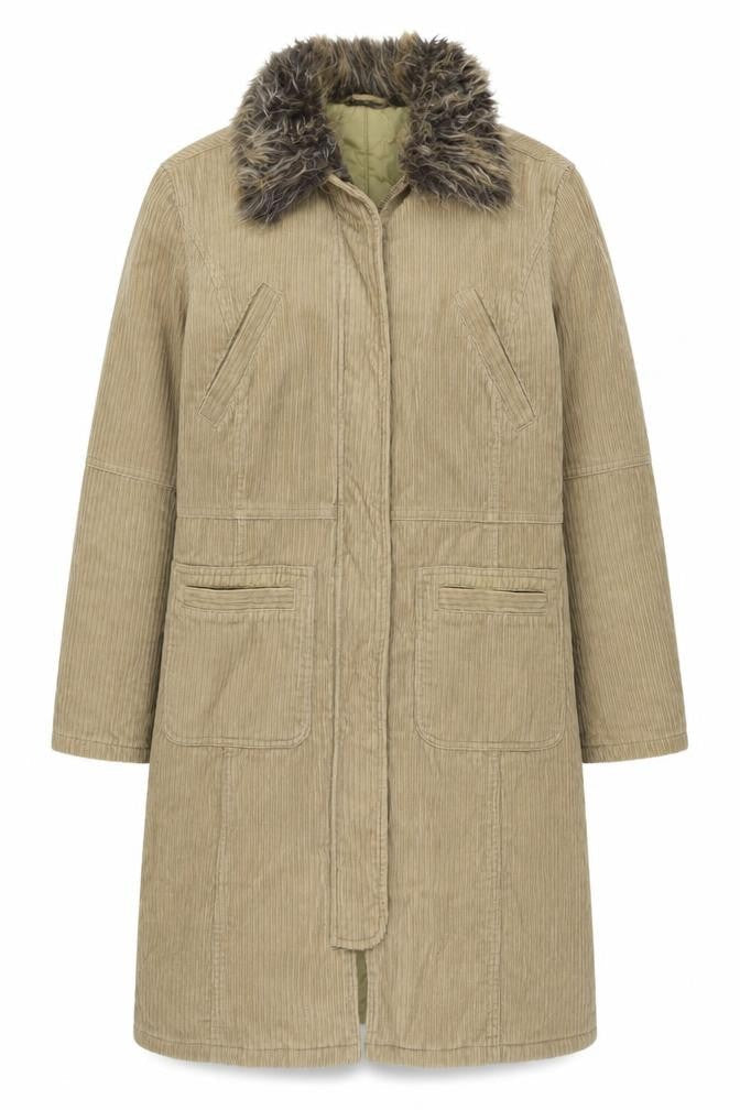 Miss Selfridge Beige Fur Trim Coat, Women's Size 10