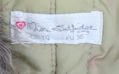 Close-up detail of Miss Selfridge Beige Fur Trim Coat, Women's, size 10