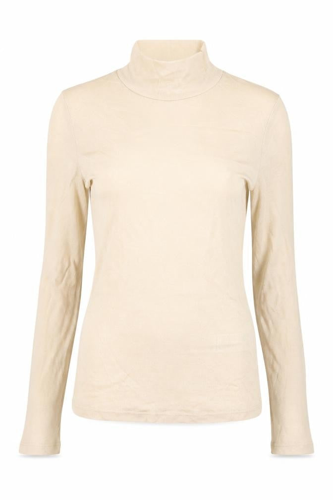 Topshop Beige High Neck Long Sleeve Top - Size 12