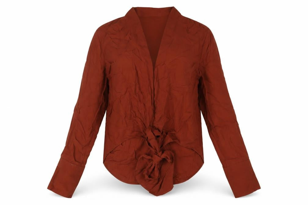Zara Women's Brown Wrap Blouse XS Long Sleeve