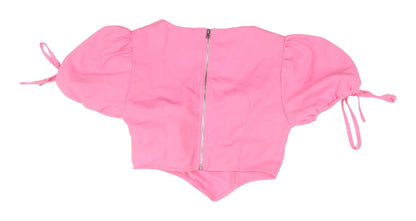Back view of Missguided Women's Pink Cropped Blouse with Balloon Sleeves