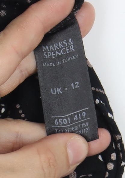Marks & Spencer Black Geometric High Neck Women's Blouse