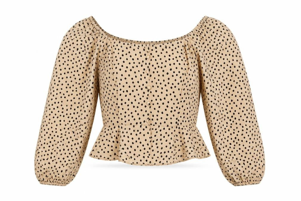 Miss Selfridge Women's Beige Polka Dot Cropped Blouse