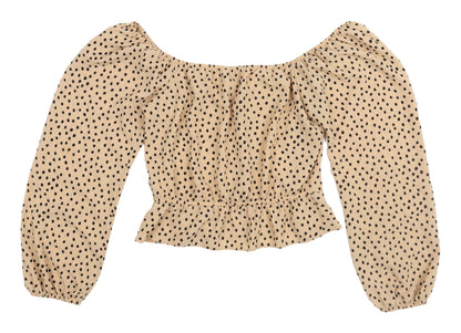 Back view of Miss Selfridge Women's Beige Polka Dot Cropped Blouse
