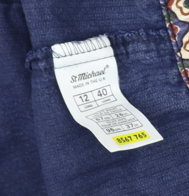 St Michael Women’s Blue Corduroy Cropped Trousers Size 12