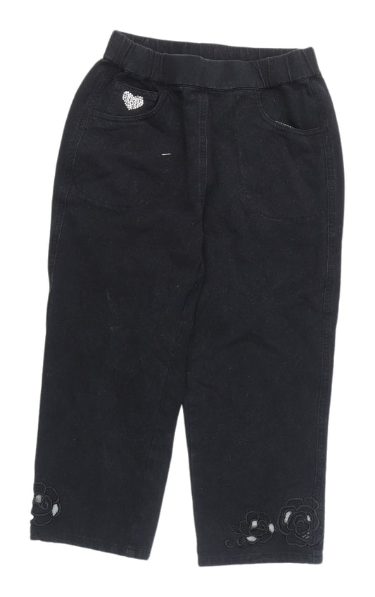 Quacker Factory Women's Black Cropped Floral Leggings, Size 2XS