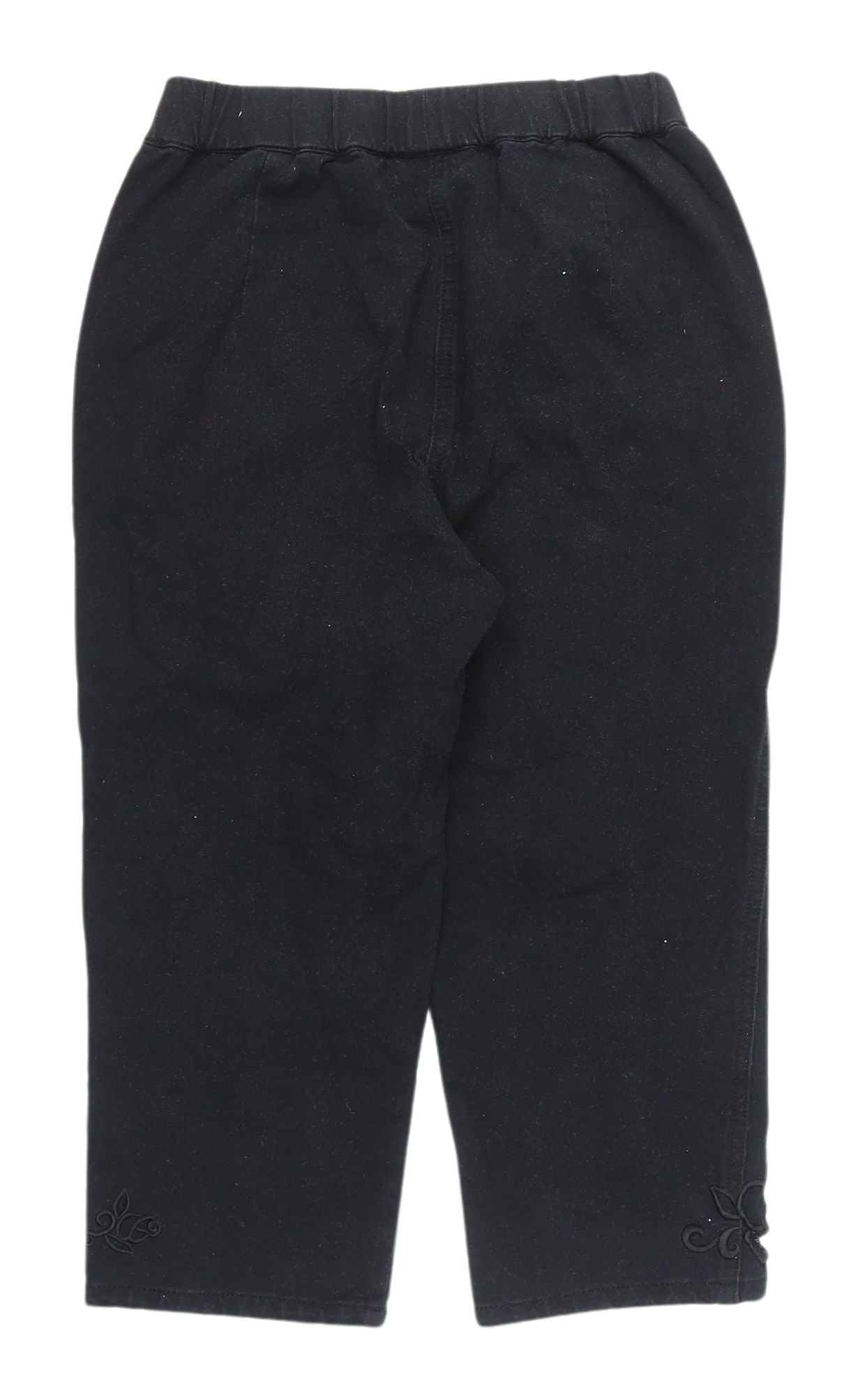 Quacker Factory Women's Black Cropped Floral Leggings, Size 2XS