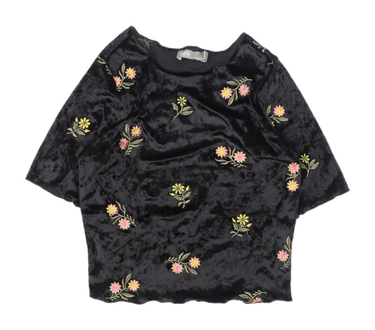 ASOS Women's Black Floral Embroidered Blouse Size 6