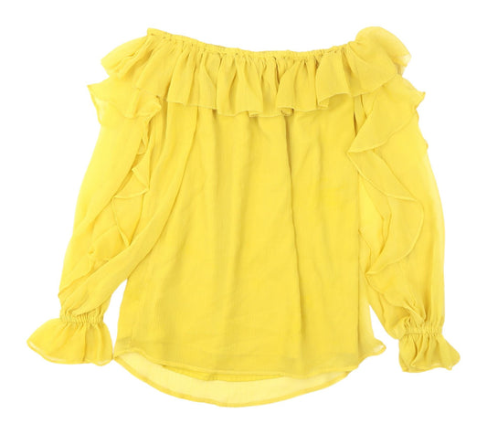 River Island Women's Yellow Off Shoulder Ruffle Blouse