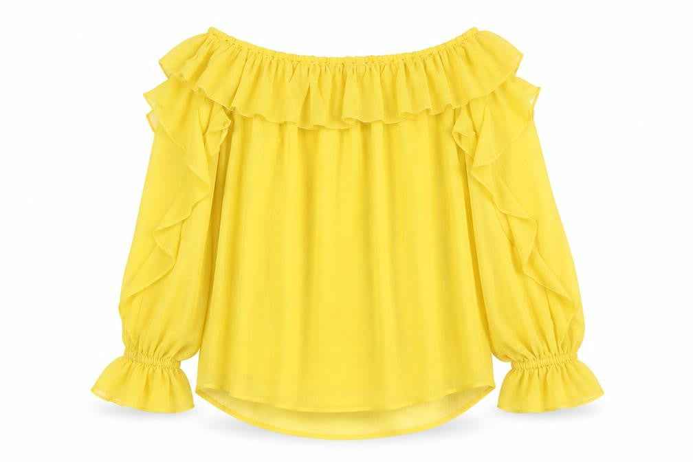 River Island Women's Yellow Off Shoulder Ruffle Blouse
