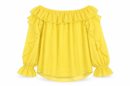 River Island Women's Yellow Off Shoulder Ruffle Blouse