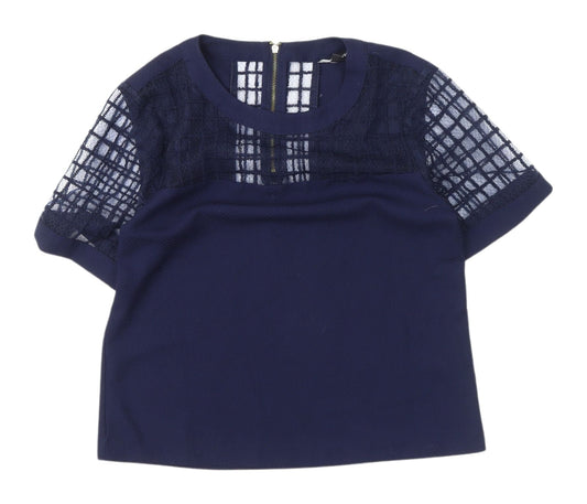 Warehouse Women's Blue Knit Blouse - Size 10, Casual Chic
