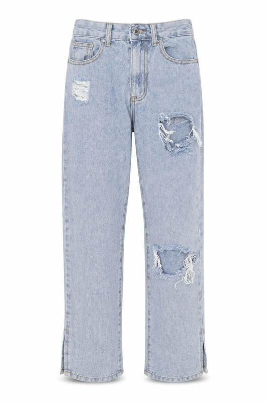 PrettyLittleThing Blue Petite Distressed Jeans - XS