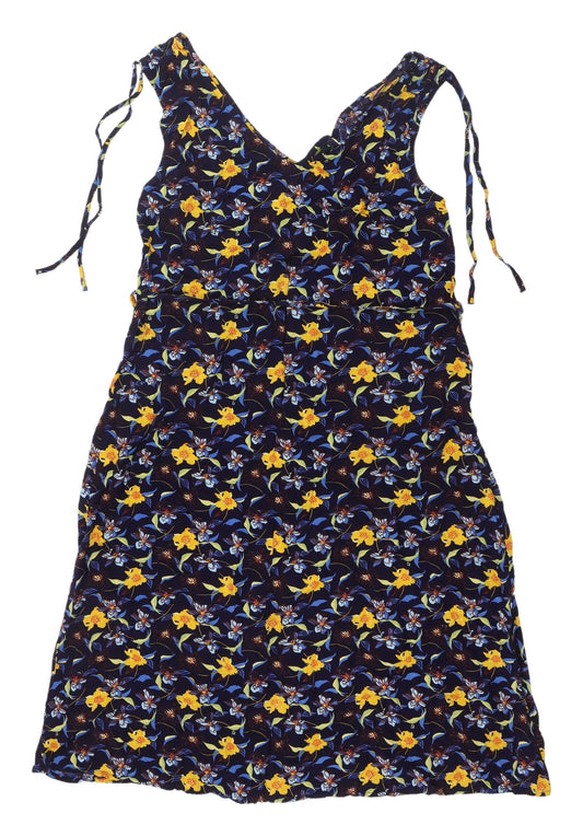 Tex Floral V-Neck Dress for Women - Large, Multicoloured, A-Line