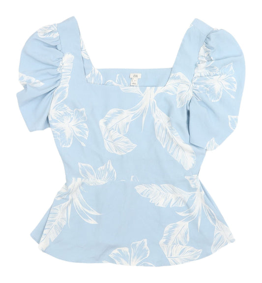 River Island Women's Blue Floral Cropped Blouse, Size 14