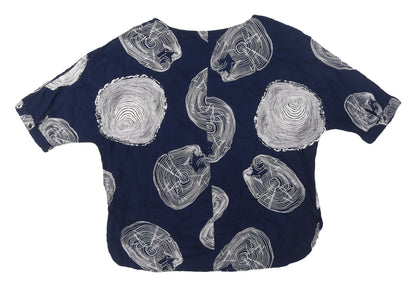 Back view of Roman Women's Blue Geometric Blouse, size 16, Viscose