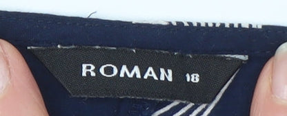 Close-up detail of Roman Women's Blue Geometric Blouse, size 16, Viscose