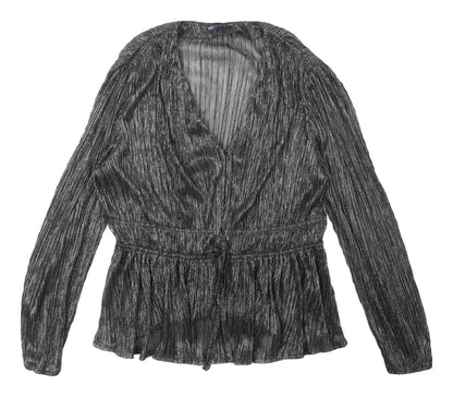 Additional front view of Marks & Spencer Silver V-Neck Blouse 14 Party Wear