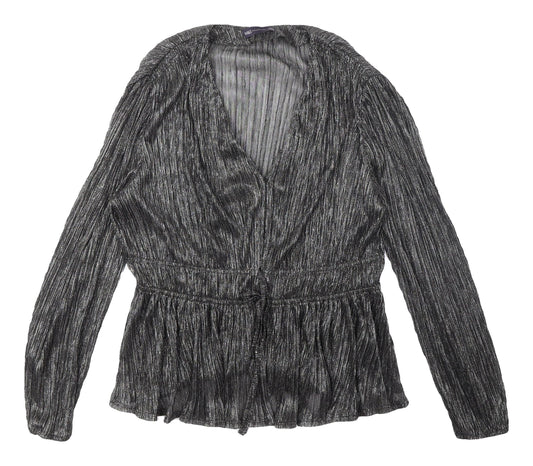 Marks & Spencer Silver V-Neck Blouse 14 Party Wear