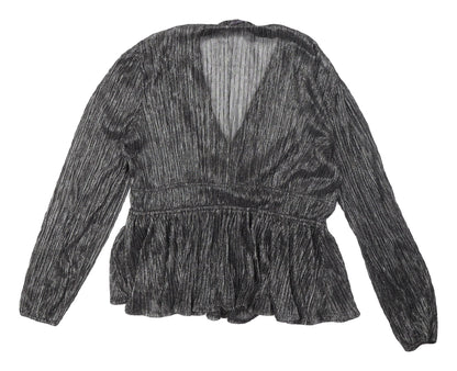 Back view of Marks & Spencer Silver V-Neck Blouse 14 Party Wear