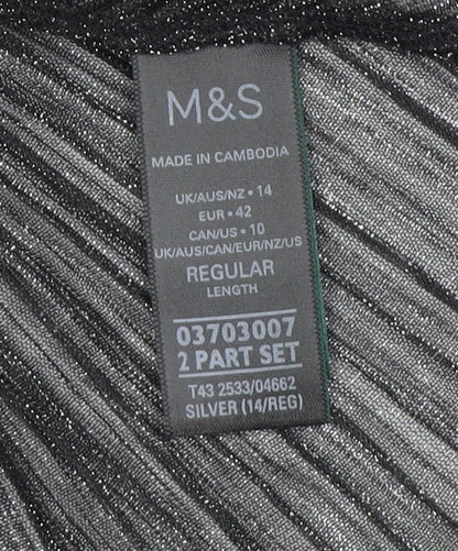 Close-up detail of Marks & Spencer Silver V-Neck Blouse 14 Party Wear